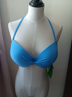 Macy's Bright Blue Halter Twist-Front Bikini Top